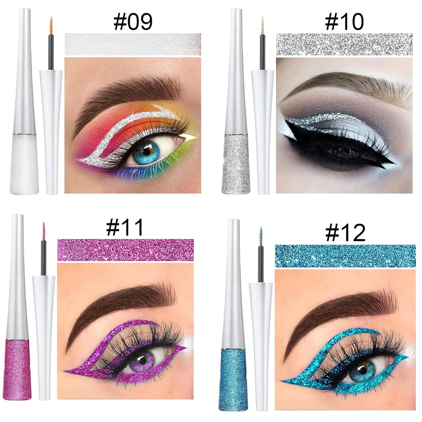 16PCS Liquid Glitter Eyeliner Set - High Pigmented Waterproof Metallic Eye Liner Kit | 16 Vibrant Colors