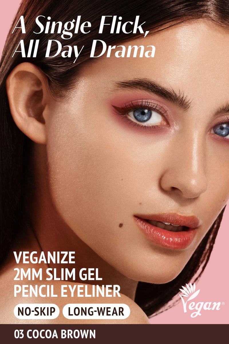 self beauty Veganize 2mm Slim Gel Pencil | Retractable Waterproof Gel | Long Lasting Water Resistant | Ultra Thin Precision for Beginners 0.35 oz (03 Cocoa Brown)
