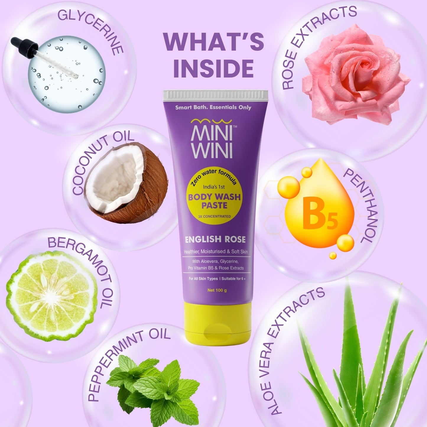 MINIWINI 2 in 1 Body wash Paste - Waterless 3X Concentrated Shower Gel for Face & Body, TSA Approved, Aloe-Base for Sensitive, Dry & Oily Skin, Vegan, Sulfate-Free, 100g (3.2 fl oz)