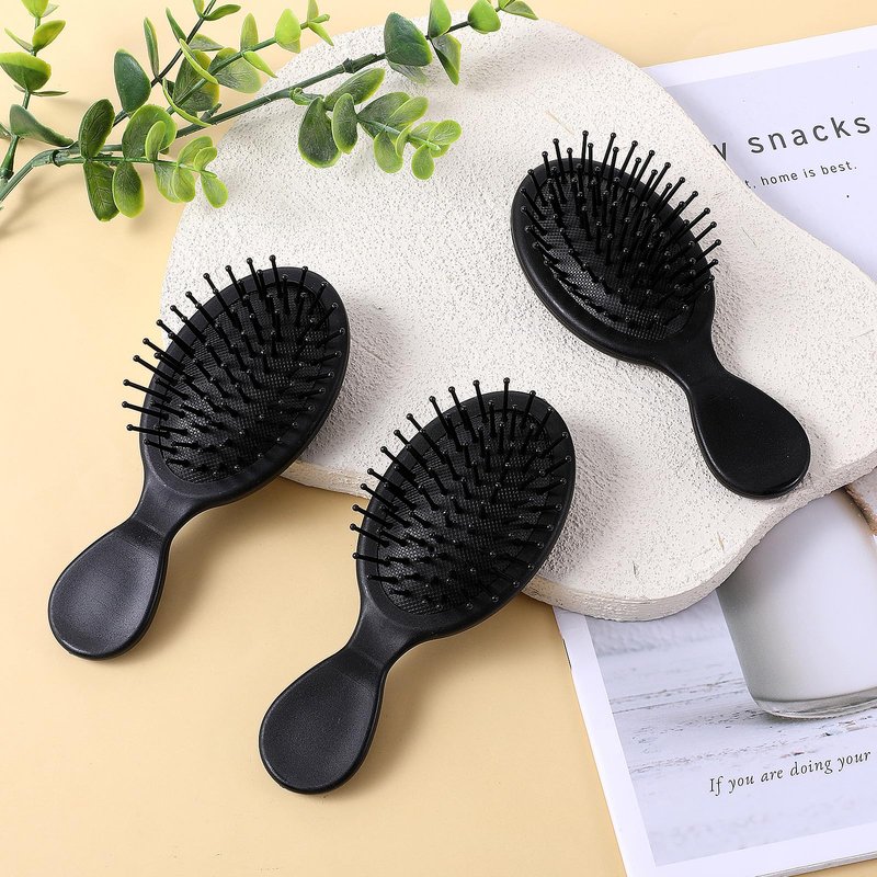 20 Pack Small Wet Hair Brushes, Nylon and Natural Boar Bristles Hair Brush Portable Travel Detangling Brush Mini Air Cushion Brush Pocket Paddle Hair Brush Scalp Massage Hair Brushes for Women - Black