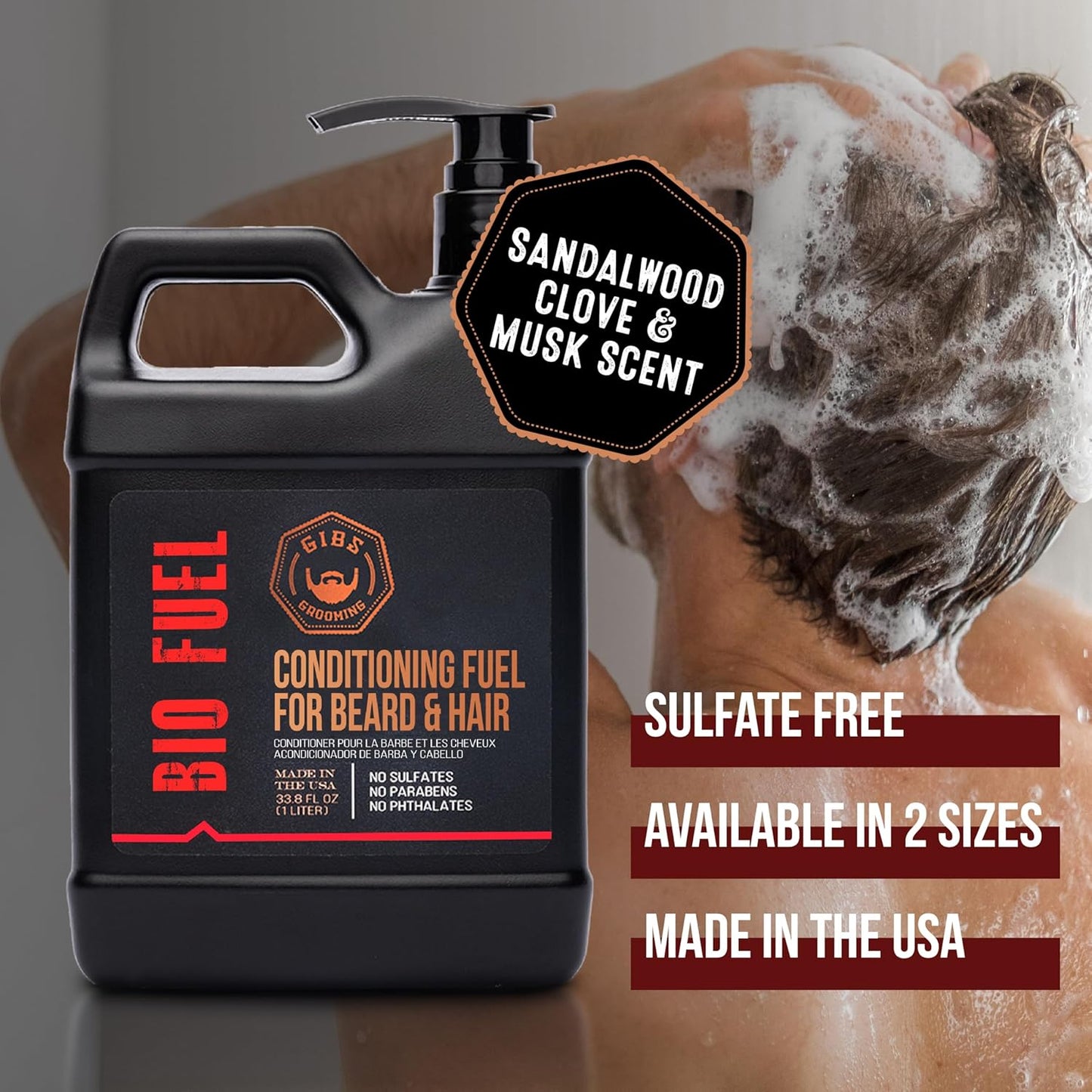 GIBS Grooming Bio Fuel | Conditioning Beard & Hair Growth Oil - Mango Butter, Caffeine, Biotin | 33.8 oz