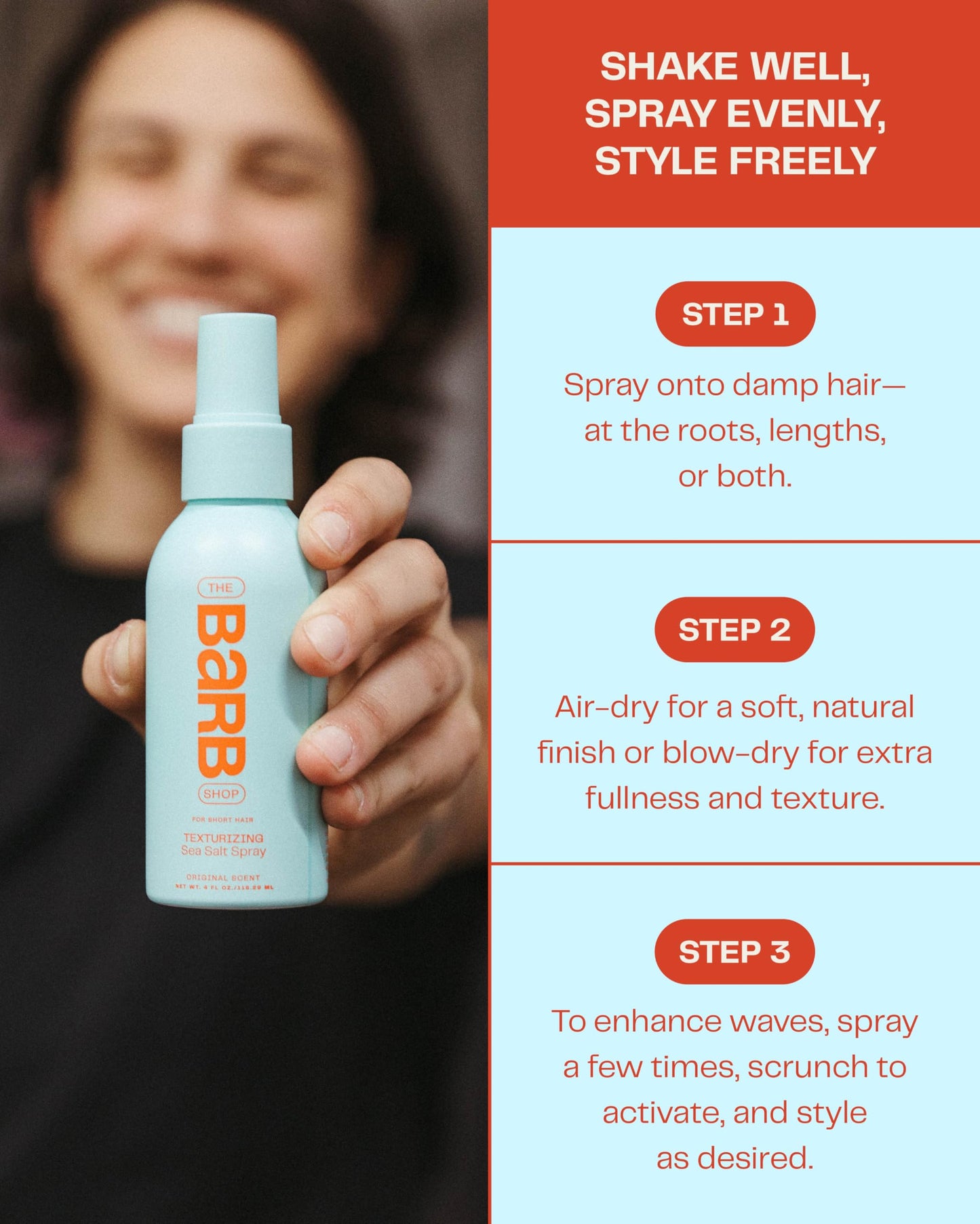 Barb Sea Salt Spray for Hair - Texturizing Beach Wave Spray for Thin and Thick Hair - Soft Matte Finish, Light Hold - Original Scent - 4 oz