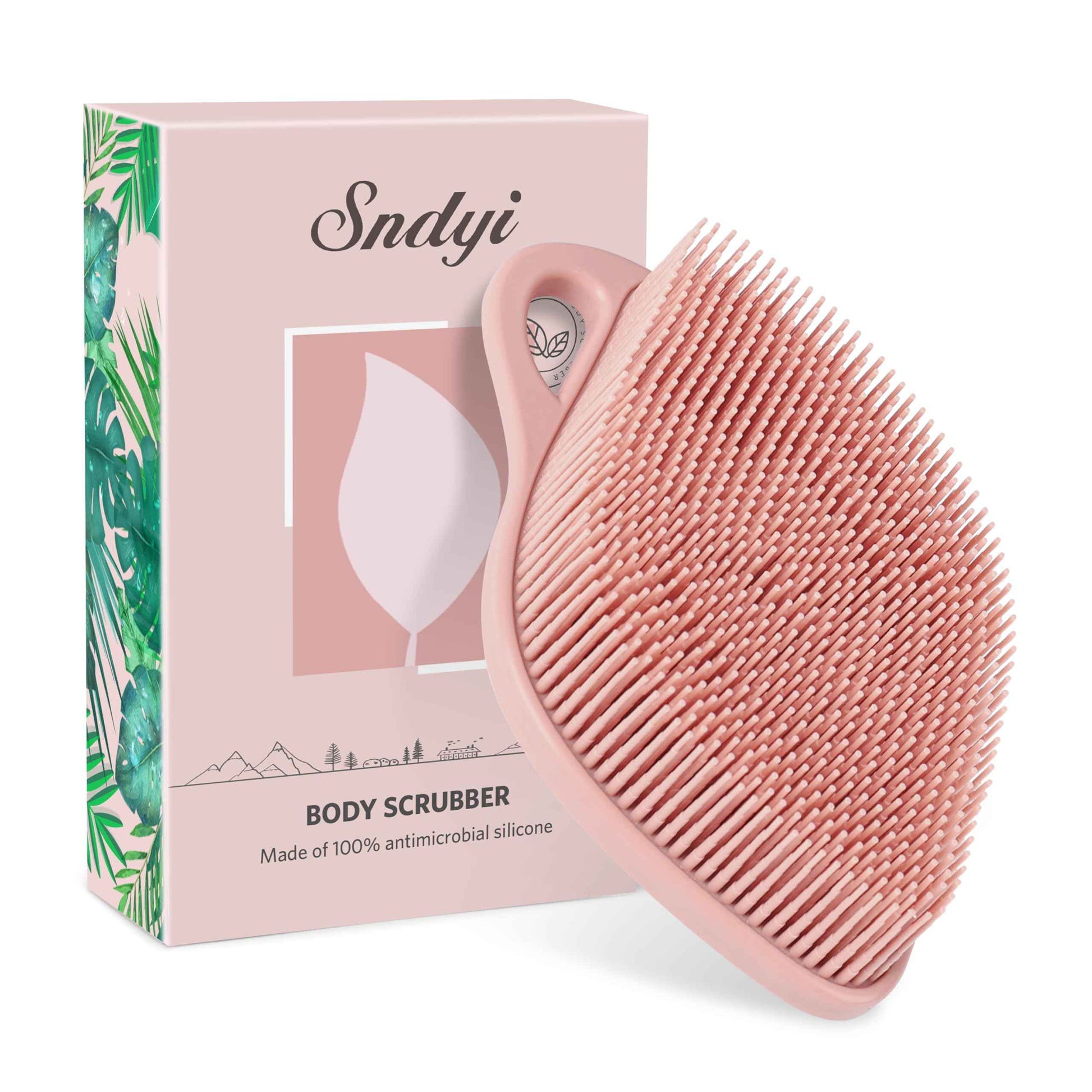 Sndyi Silicone Body Scrubber, Gentle Exfoliating Body Scrubber for Sensitive Skin, Leaf Shaped Shower Scrubber for Body with Lathering Bristles, Silicone Loofah Body Brush for Showering, 2PCS