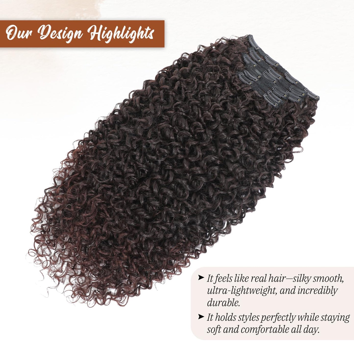 Curly Clip in Hair Extensions,Molefi 6PCS Curly Clip Ins for Women 20 Inch Deep Wave 100% Pure Protein Silk Hairpieces for Bridal Party Daily