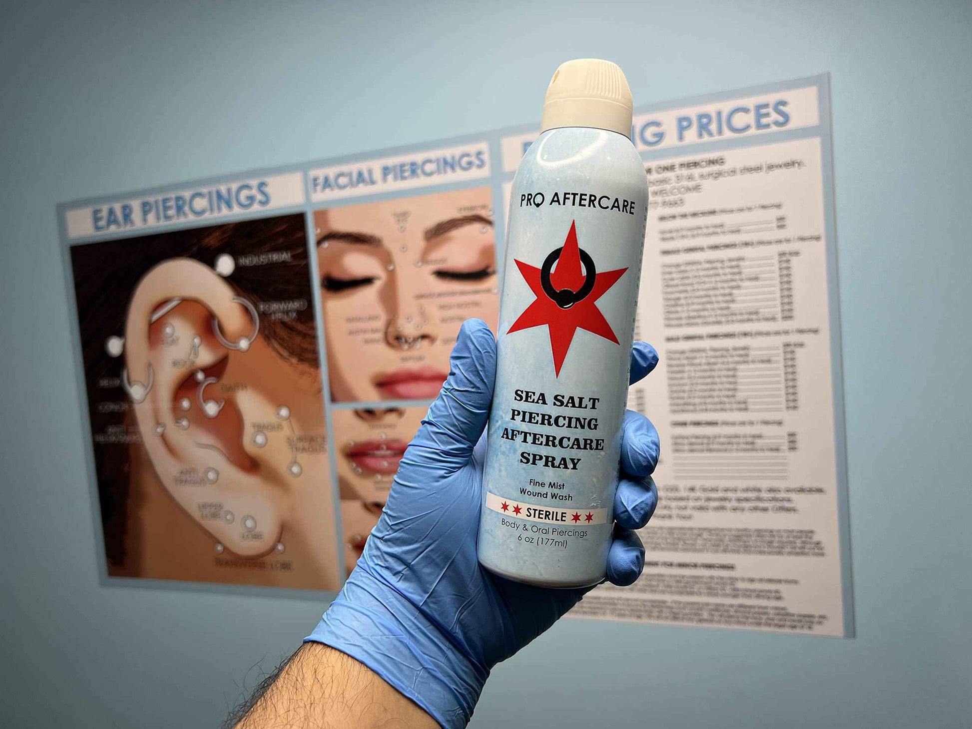 Pro Aftercare Spray Sterilizing Saline Spray for Piercings Piercing Cleaner Spray for Ears, Nose - Saline Solution for Piercings, Piercing Bumps, Keloid Bumps & Wounds 6oz Family size.