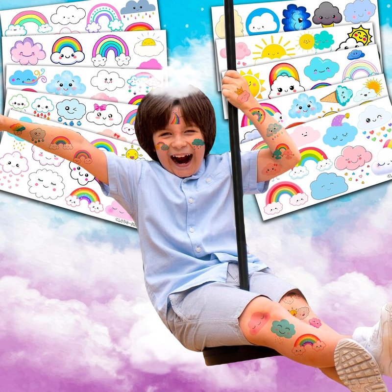 Cute Cloud Temporary Tattoo Stickers - 96 PCS Pastel Rainbow Party Decor | Kids Birthday Favors & Classroom Rewards
