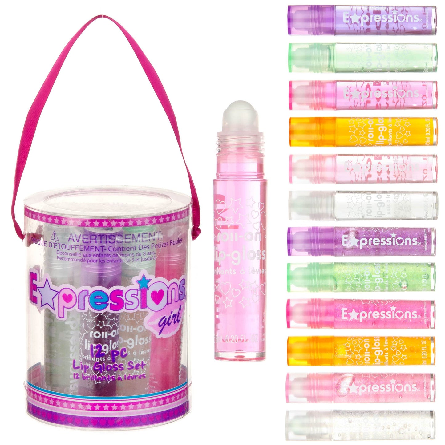 12pc Roll On Lip Gloss Set with Carrying Case, 12-Piece Glossy Girls & Kids