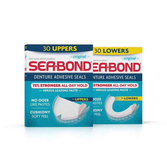 Sea Bond Secure Denture Adhesive Seals Multipack, Zinc Free, All Day Hold, Mess Free, Original Uppers and Lowers- 30 each