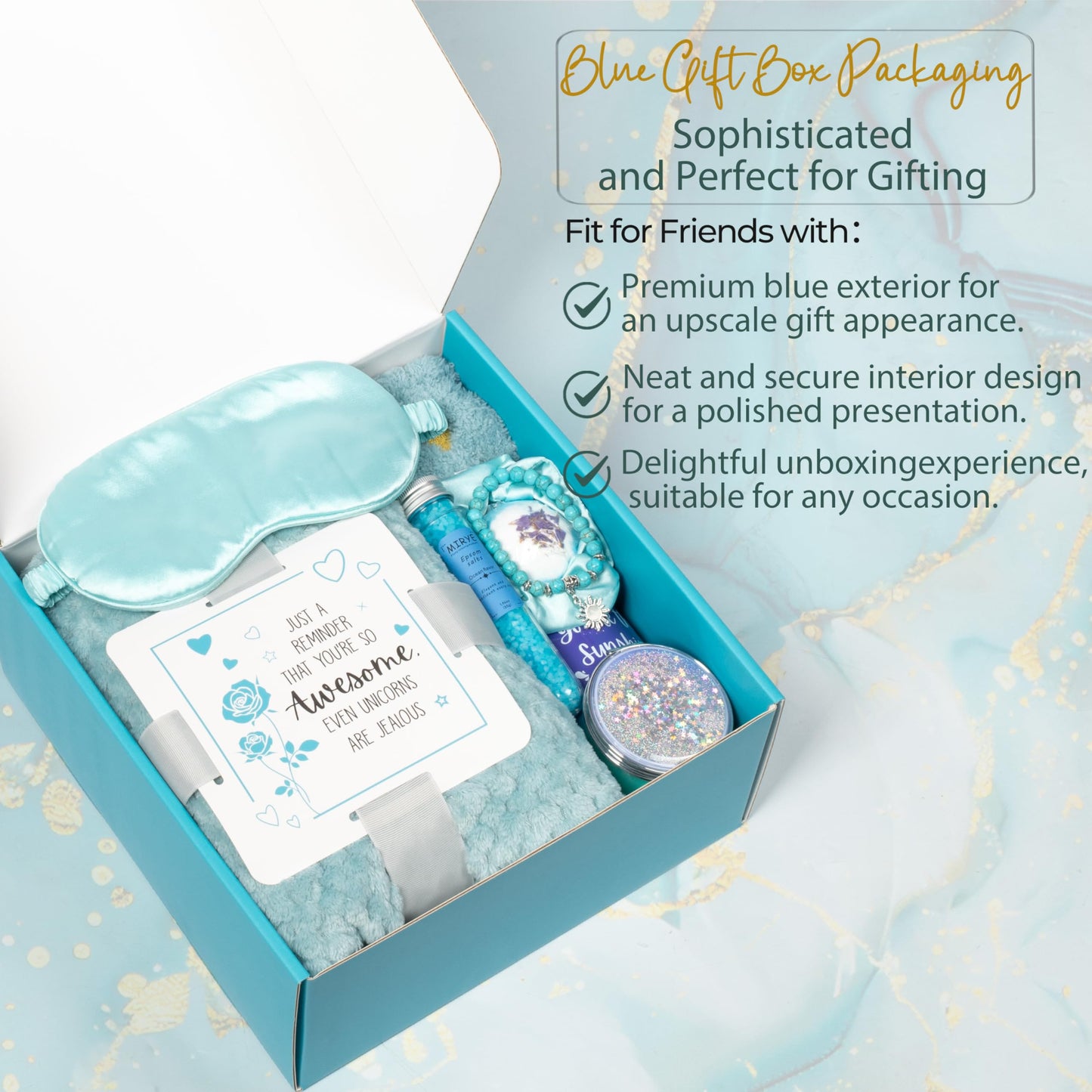 Self Care Gift Set for Women - With Bracelet, Spa Goods, Eye Mask, Blanket, Drinking Cup, Hair Tie, Socks, Mirror & Card - Unique Wellness, Birthday Gift Care Package for Sister, Best Friend, Girlfriend, Mom.