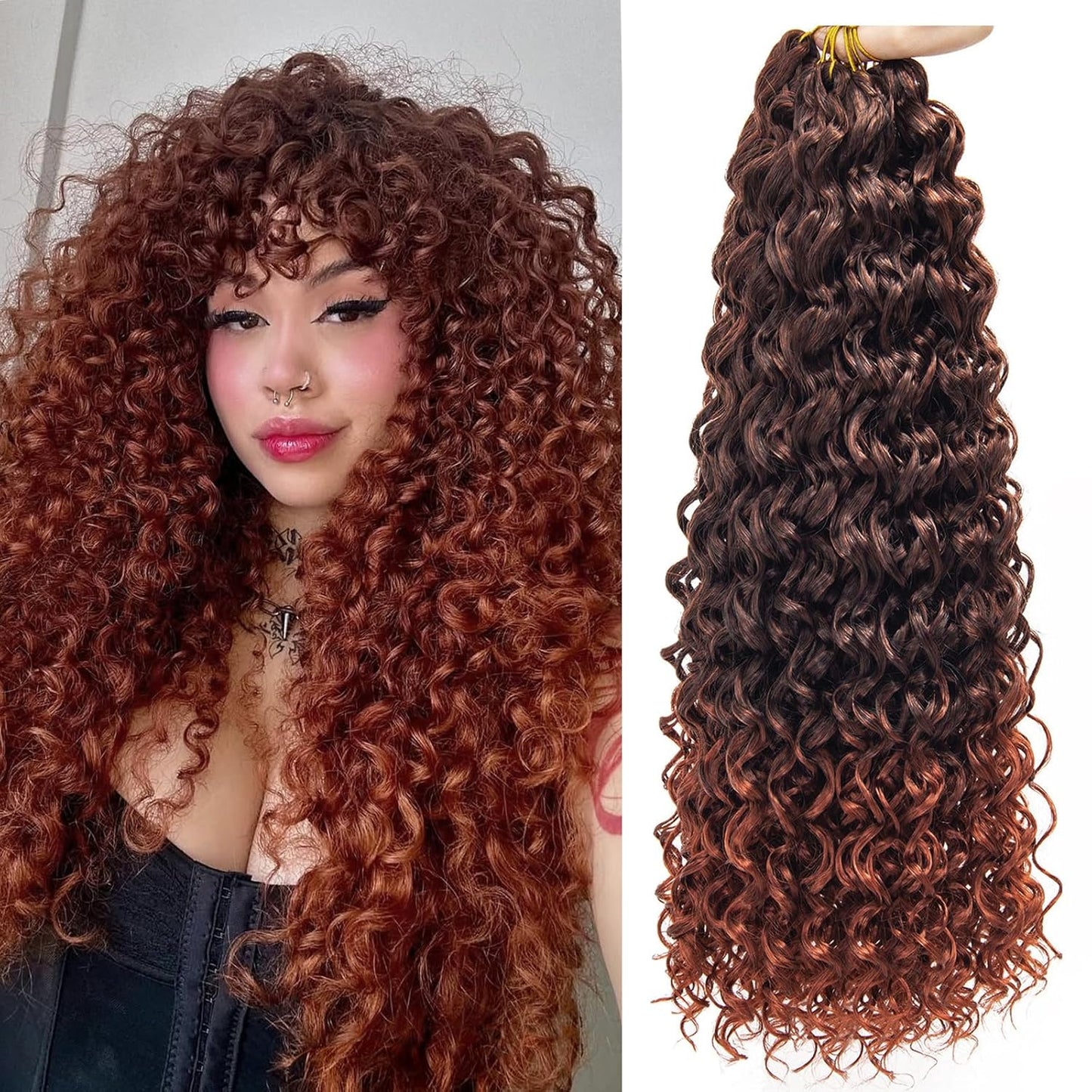 GoGo Curl Crochet Hair - 24-Inch Ombre Water Wave Synthetic Braids | 7 Packs, Deep Wave Extensions