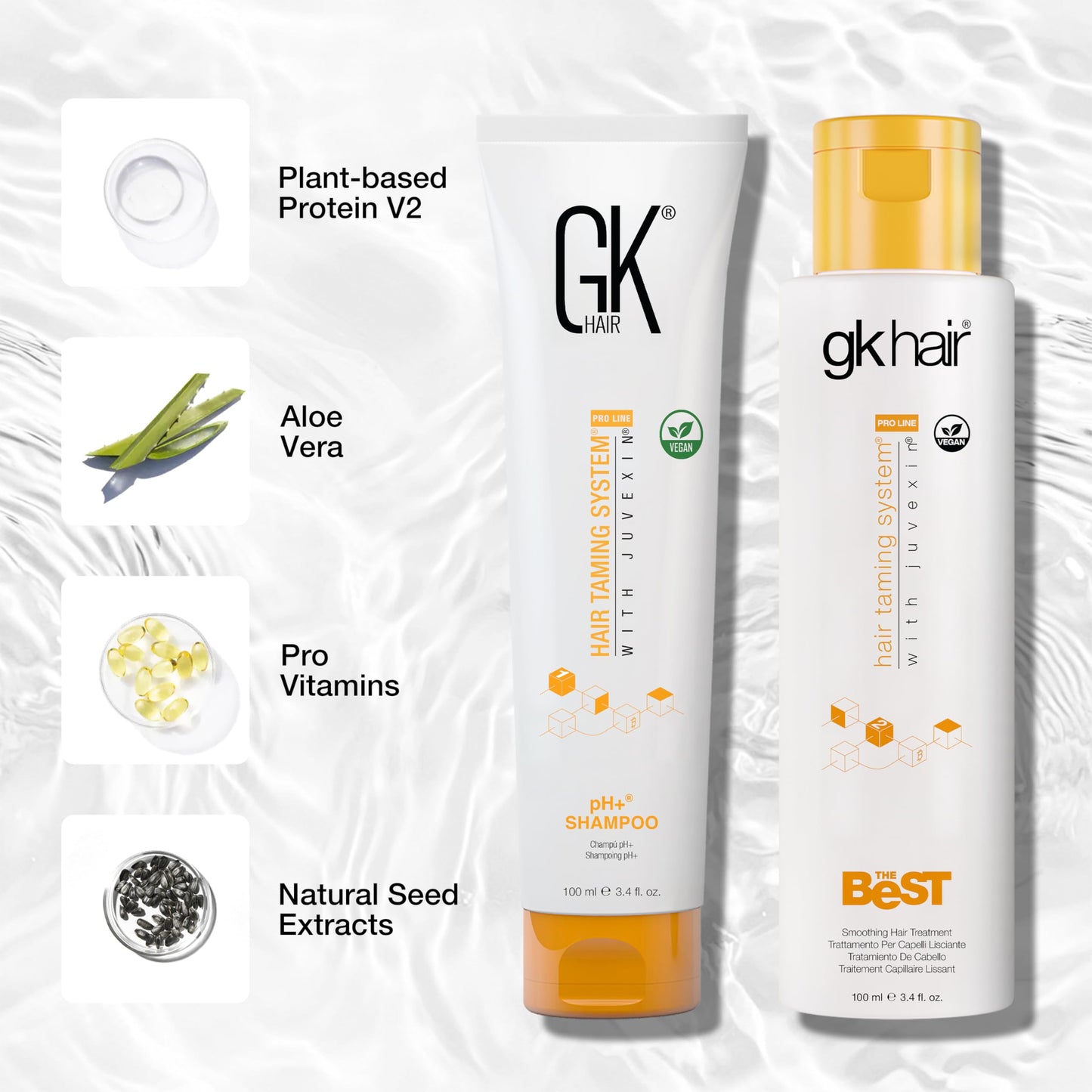 GK HAIR – Smoothing Keratin Treatment & pH Clarifying Shampoo Set 3.4 Oz – Frizz Control & Shine Enhancement System for Unruly, Strengthening Hair Healthy With Juvexin V2 Plant Protein & Aloe Vera
