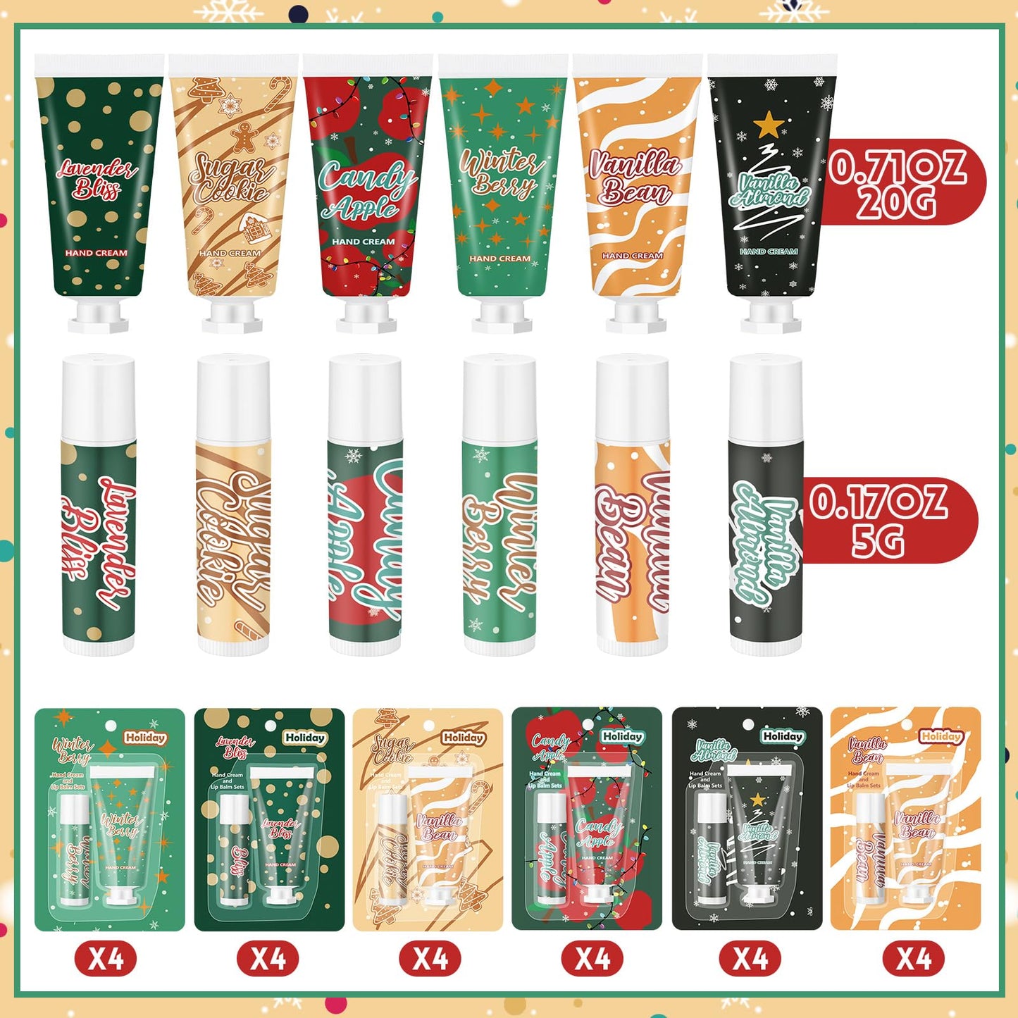 Loopeer 72pcs/36sets Christmas Hand Cream and Lip Balm Gift Set Christmas Stocking Stuffer for Women Travel Hand Lotions Moisturizing Lipstick for Dry Cracked Xmas Party Favor Bulk Gift Coworker Adult