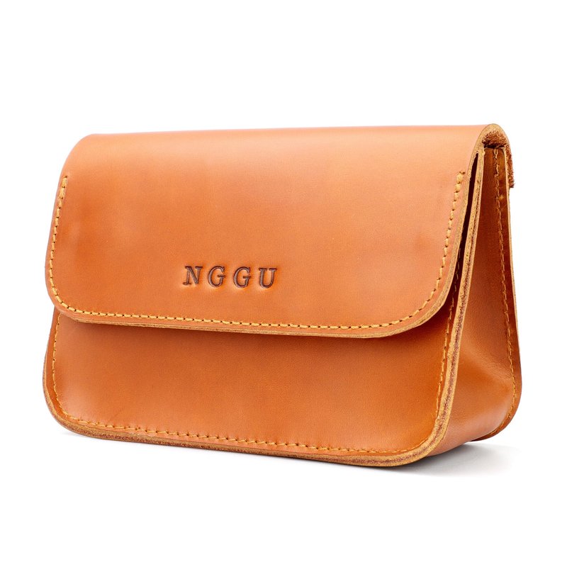 NGGU Yellow Full-Grain Leather Mini Pouch - 6 Inch Small Travel Organizer for Women, Cosmetic Jewelry Coin Cable Case