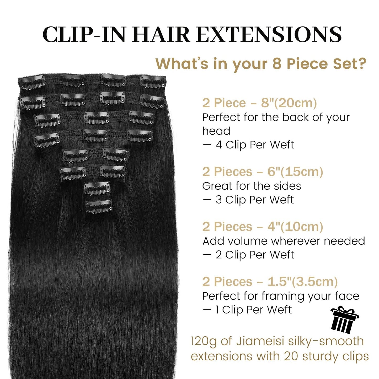 Jiameisi Clip in Hair Extensions Real Human Hair, 14inch Remy Human Hair Extensions Double Weft 70g 7pcs, Natural Straight Hair Clip ins for Women, Ideal for Daily, Party, Wedding Looks #1 Jet Black