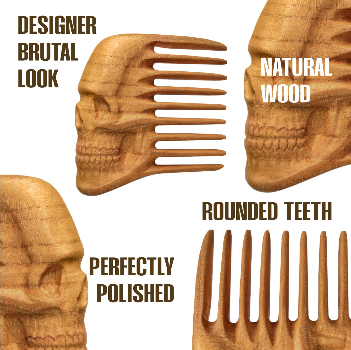 Handmade Wooden Beard Comb for Men Eco-Friendly Natural Wood Anti-Static Beard Grooming Tool Perfect for Styling Detangling & Shaping Gentle on Beard & Skin Sustainable Gift Idea (Pear Skull)