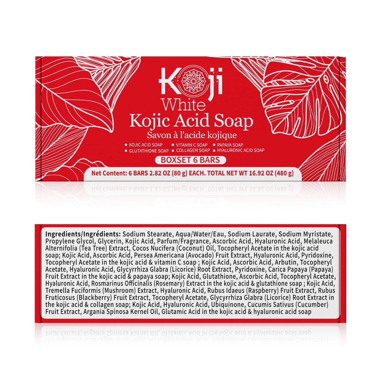 Kojic Acid Soap Gift Set - Natural Vegan Soap with Papaya, Glutathione, Vitamin C | 2.8 Oz (6 Bars)