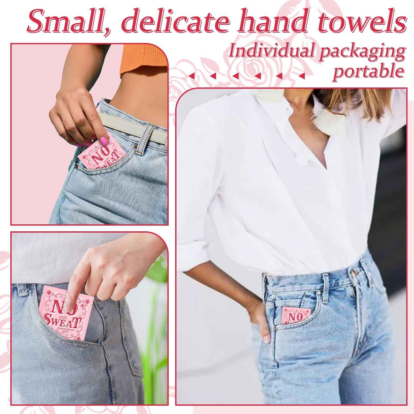 BUAEL Mini Deodorant Body Wipes 100 pieces of Travel deodorant Wipes And Travel Deodorant Individually Wrap Hypoallergenic Underarm Sweating Rose And Travel To Clean Skin For Female Male Teenagers