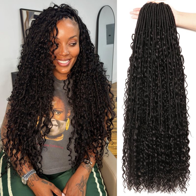 Goddess Faux Locs Crochet Hair - Soft Boho Locs for Black Women | 30 Inch, 8 Packs, Curly Ends (1B)