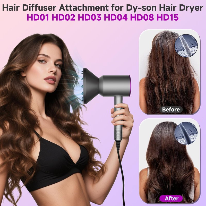 Hair Diffuser Attachment Nozzles for Dy-son Supersonic Hair Dryer HD01 HD02 HD03 HD04 HD08 HD15 Tools Accessaries Parts, Upgraded Magne-tic Diffuser Attachment, Black