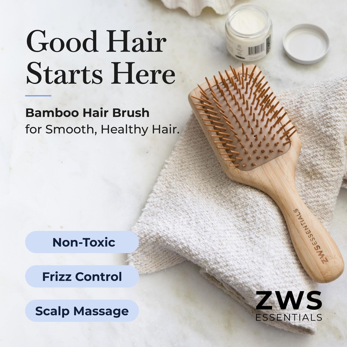 ZWS Bamboo Hair Brush, Wooden Hairbrush for Static & Frizz-Free Styling, Natural Scalp Massage Detangling Brush with Eco-Friendly Bristles for All Hair Types, Travel Friendly Beauty Tool