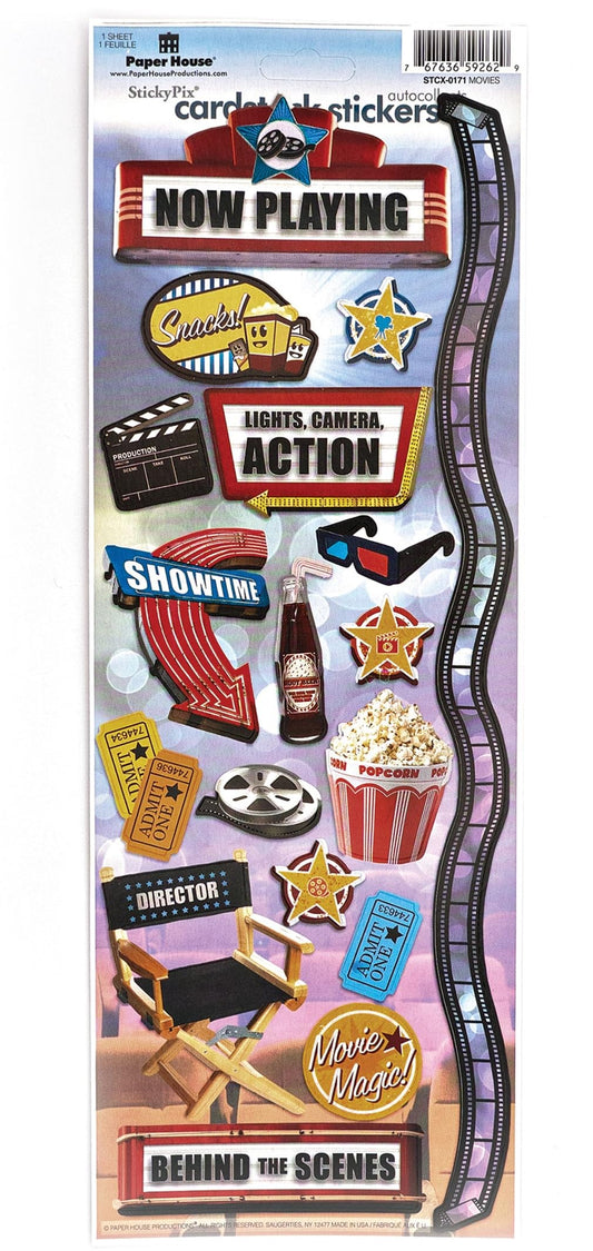 Paper House Productions Cardstock Sticker Sheet for Crafts, Scrapbooking & Collecting - Movie Night