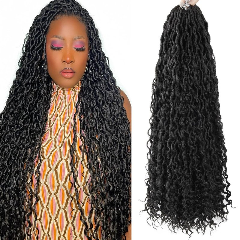 Goddess Locs Crochet Hair - 26 Inch Boho Faux Locs with Curly Ends | 8 Packs for Black Women (Color 1B)