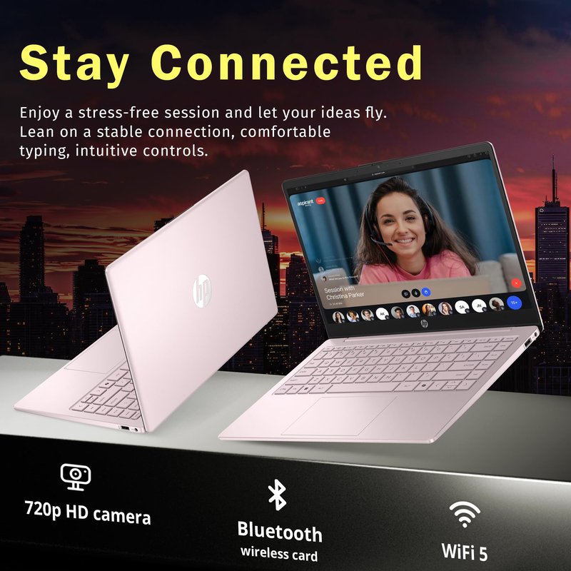 HP Stream 14" HD BrightView Laptop, Intel Processor N150, 4GB RAM, 1.12TB Storage (128GB UFS + 1TB Docking Station), Intel UHD Graphics, 720p Camera, Wi-Fi, 1 Year Office 365, Win 11 S, Tranquil Pink