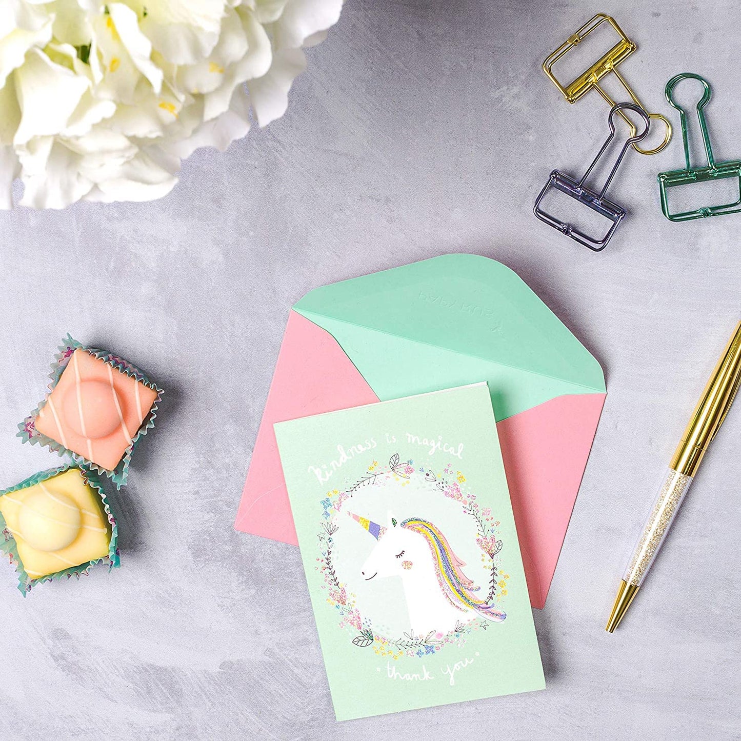 Papyrus Unicorn Thank You Cards with Envelopes, Kindness is Magical (14-Count)