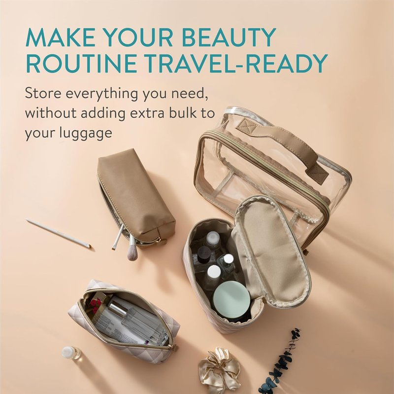 Navaris 4-in-1 Travel Cosmetic Bags - Lightweight Portable Makeup Organizer - TSA-Approved Toiletry Bag Set | Brown