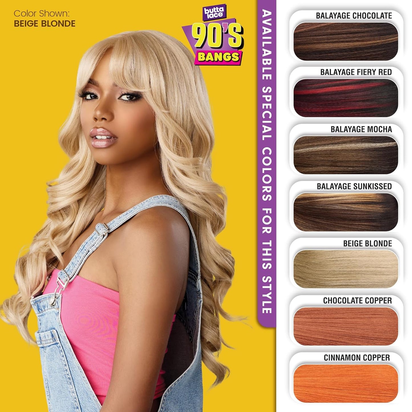 Butta Lace 90S Bangs Wig - Glueless Wide Deep Part Synthetic Hair, Pre-Plucked Hairline | 2 Dark Brown