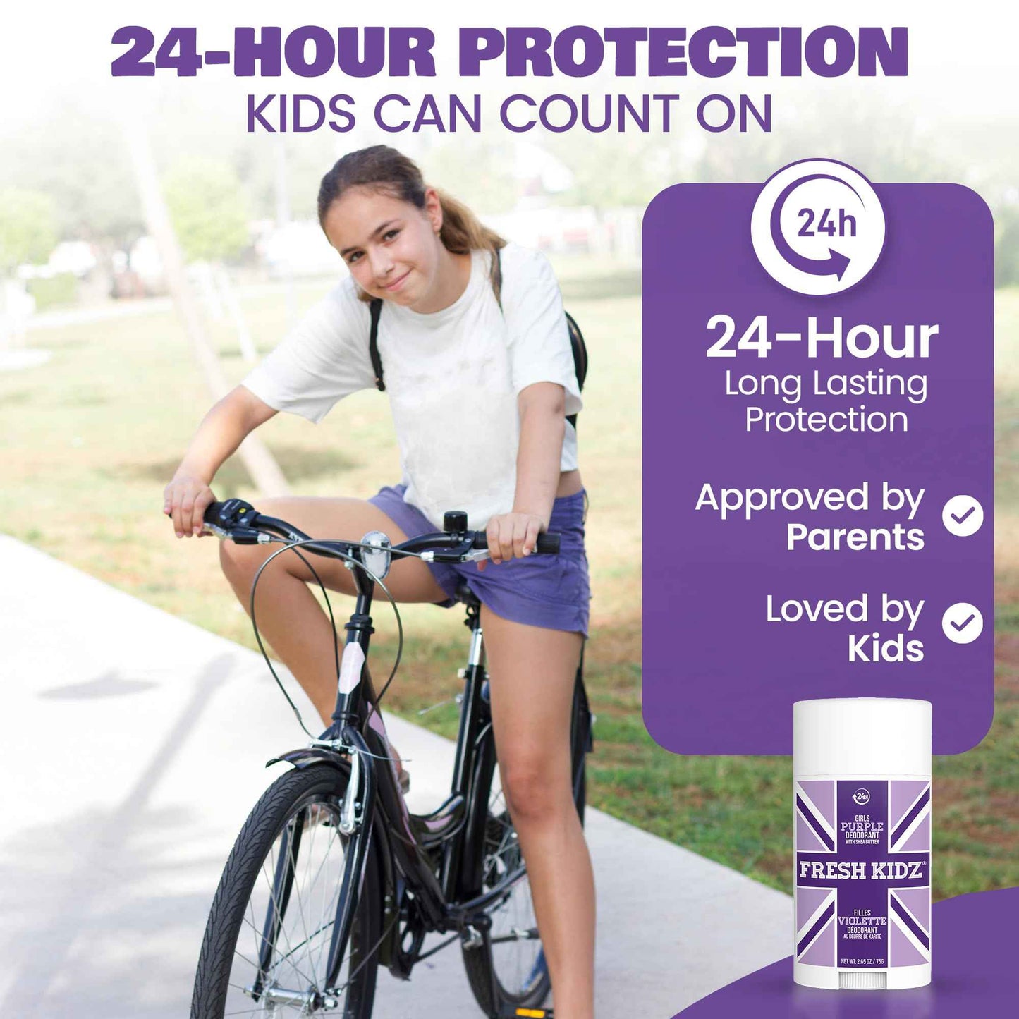 Fresh Kidz Body Wash 16.9 fl.oz. and Stick Deodorant 2.65 oz for Kids and Teens - Girls "Purple" Set