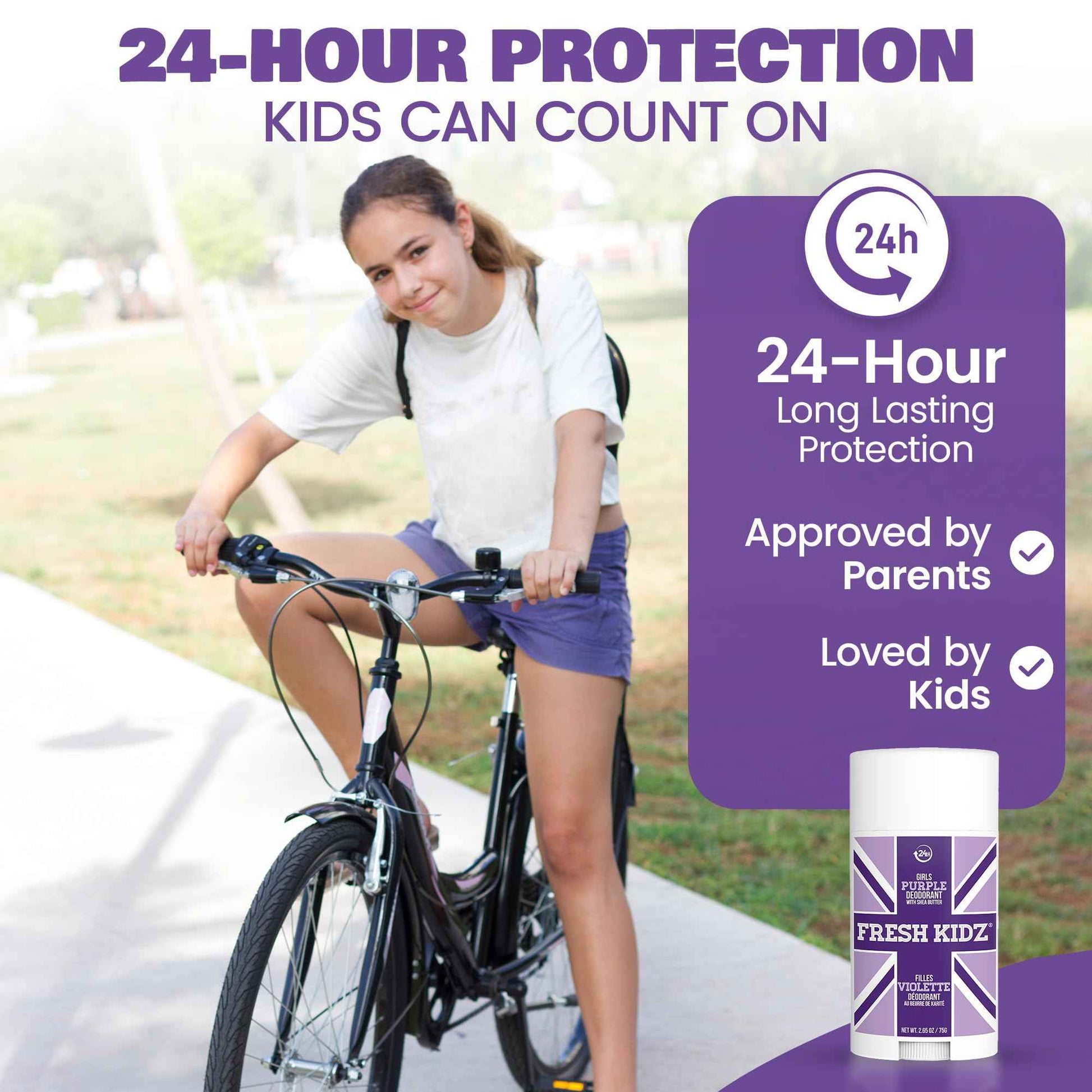 Fresh Kidz Body Wash 16.9 fl.oz. and Stick Deodorant 2.65 oz for Kids and Teens - Girls "Purple" Set