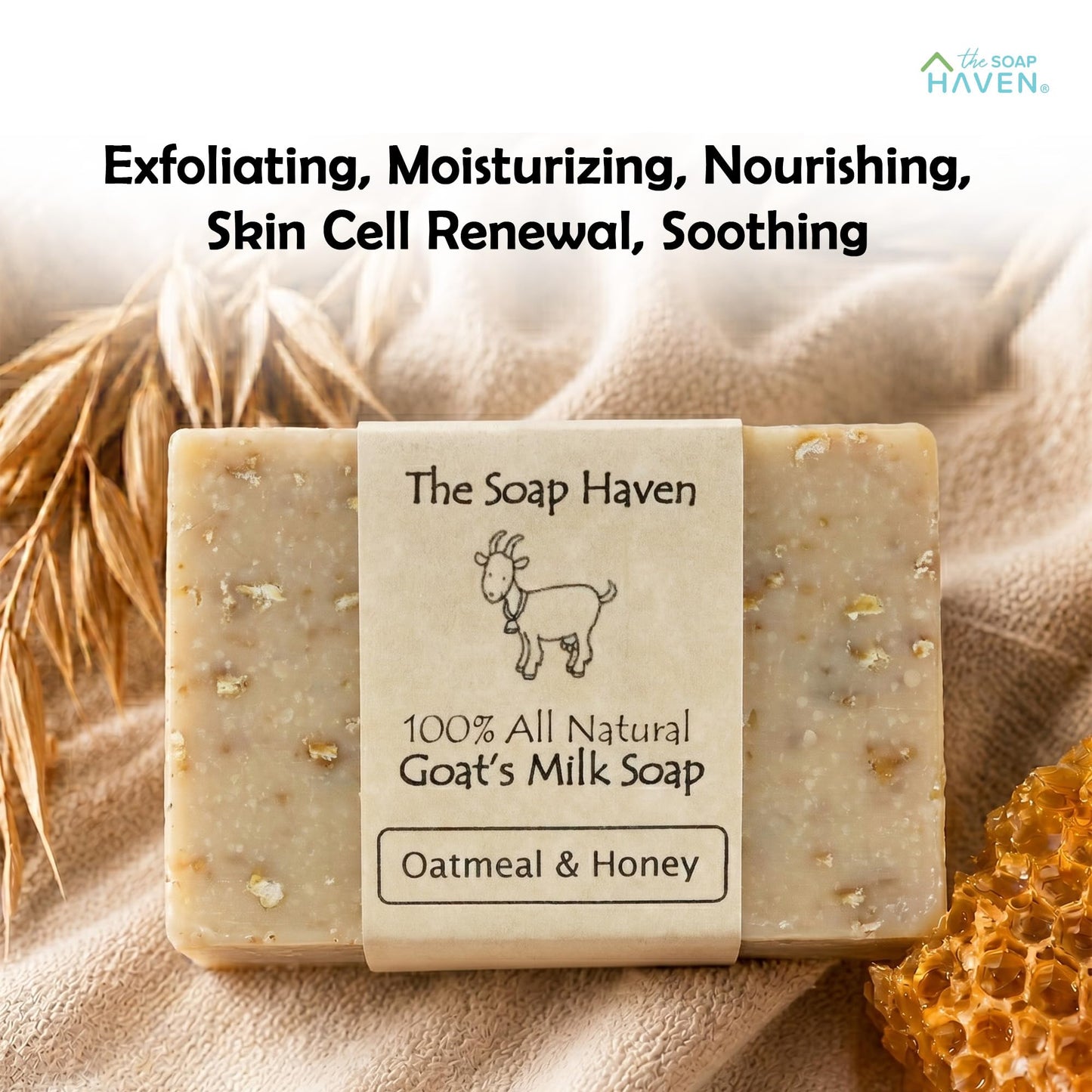 Oatmeal Soap - 4 Oatmeal & Honey Goat Milk Soap Bars, Handmade in USA, All Natural, Unscented, SLS Free, No Parabens