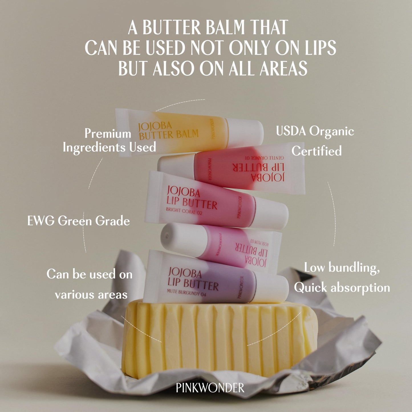PINKWONDER Jojoba Lip Butter (01 Gentle Orange) | Hydrating Lip Balm with Organic Jojoba Oil | Non-Sticky Lip Gloss for Dark Lips | Korean Lip Balm