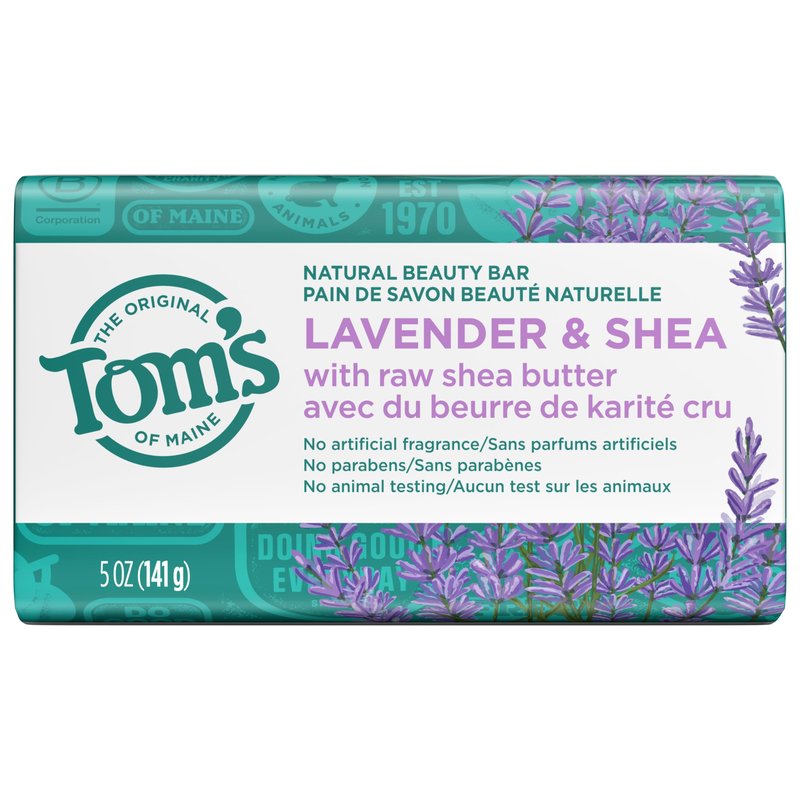Tom's of Maine Natural Beauty Bar Soap, Lavender & Shea With Raw Shea Butter, 5 oz. 6-Pack (Packaging May Vary)