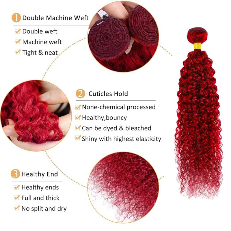 Red Curly Human Hair Bundles 32 Inch Kinky Curly Single Bundle Human Hair Light Red Color Unprocessed Native Virgin Hair 100g Total Double Weft Human Hair Extensions for Women