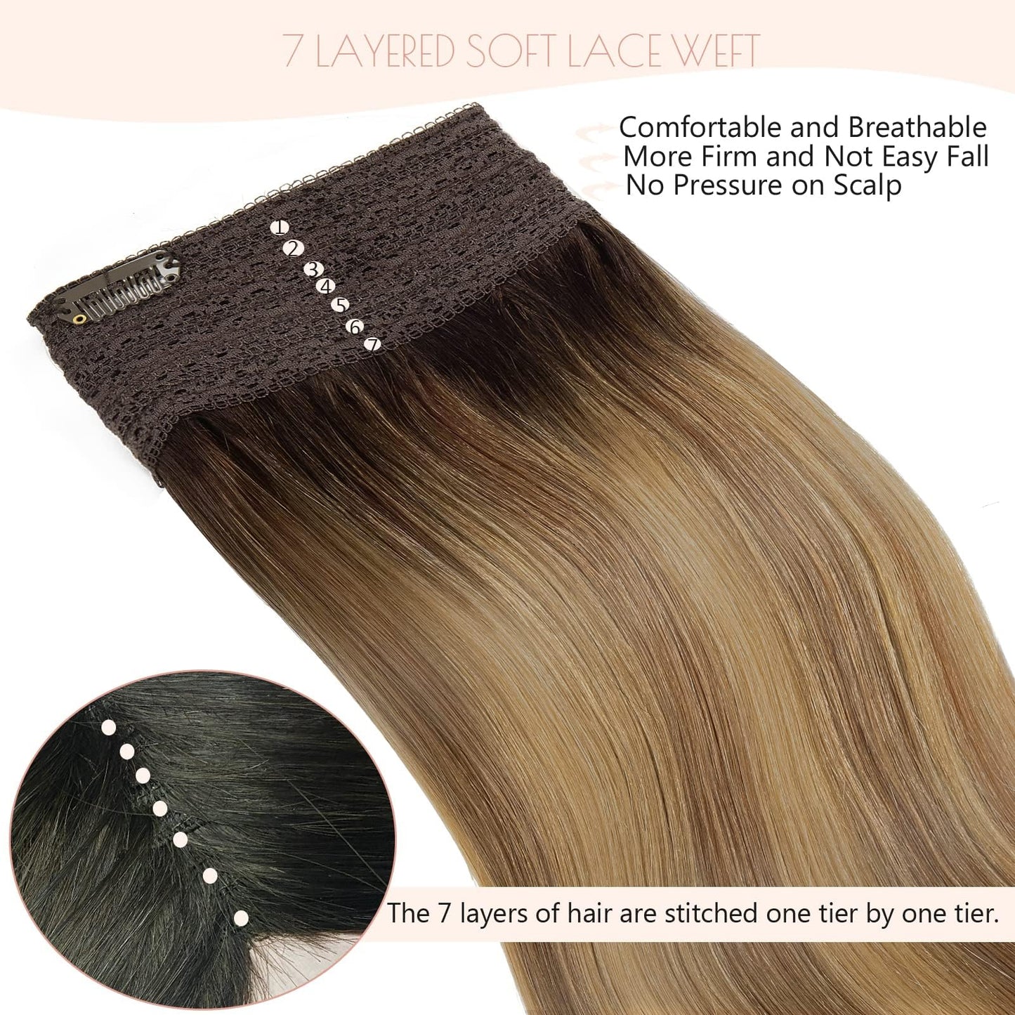 Loxxy Wire Hair Extensions Real Human Hair Silky Human Hair Extensions 18 Inch 95G Invisible Removable Fishing Line Clip in Extensions Human Hair Ombre Color Darkest Brown Fading to Chestnut Brown