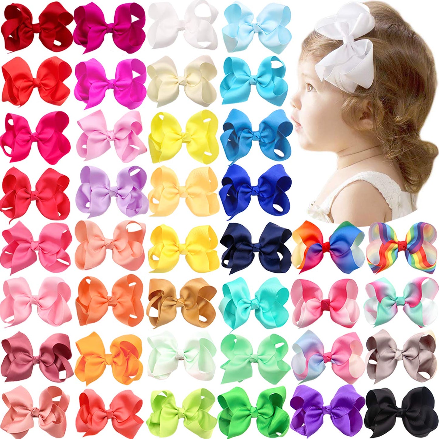 40Pcs 3 inch Hair Bows for Girls Grosgrain Ribbon Toddler Back to School Hair Accessories with Alligator Clips for Baby Girls Kids in Pairs