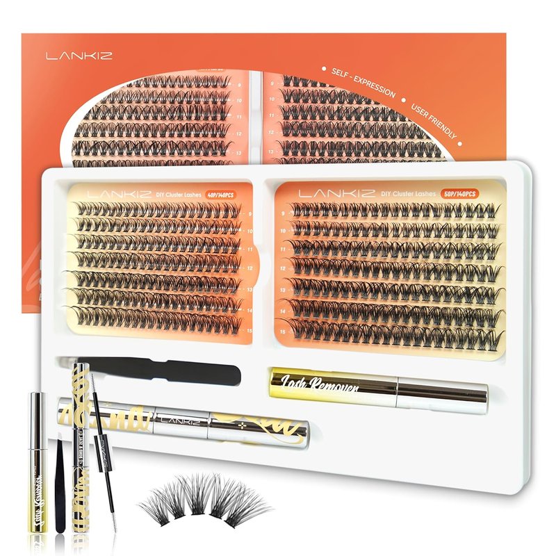 Lash Extension Kit - DIY 40D & 50D C Curl Natural False Lashes | 280 Pcs Individual Eyelash Clusters with Waterproof Bond & Seal Glue