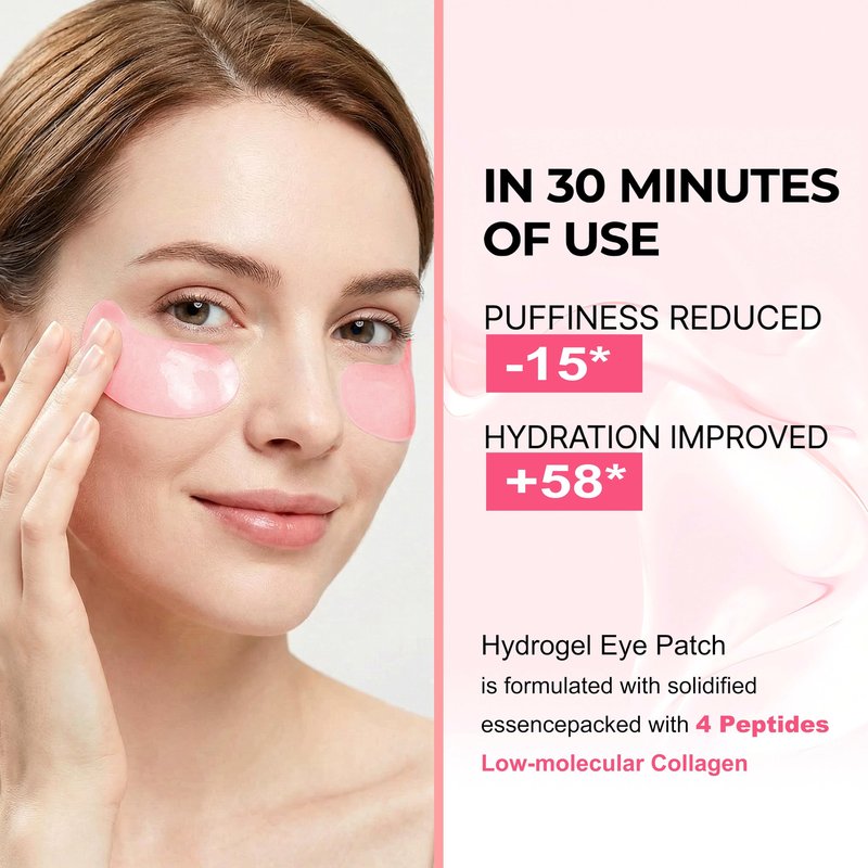 Pink Hydrogel Eye Patch for Puffy Eyes and Dark Circles, Under Eye Mask, 60 Under Eye Patches,Undereye Hydrating & Cooling, Suitable For All Skin Types -A