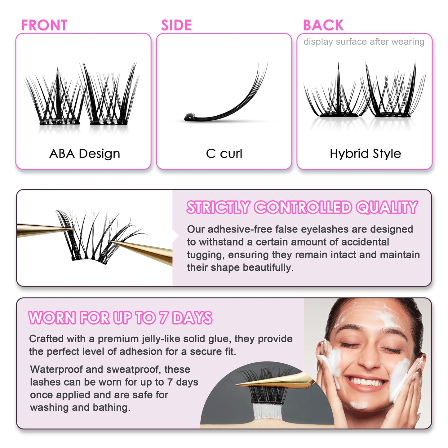 SEEDEW Lash Clusters, 100 Pieces DIY Eyelash Extensions, Individual Cluster Lashes, Super Thin Band, No Glue Needed Resuable Soft Natural Self Adhesive Lashes at Home(ABA-C Curl-MIX10-16mm-Black)