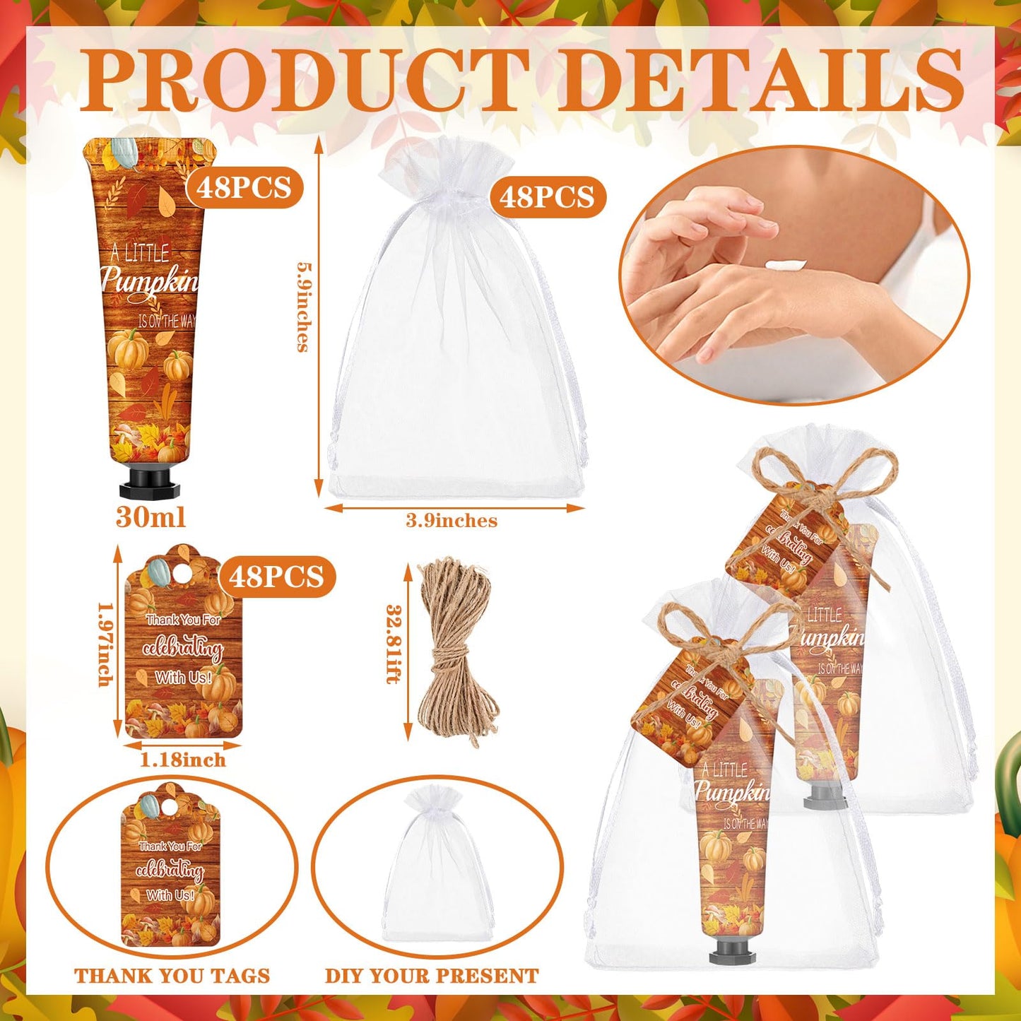 Dansib 48 Sets Thanksgiving Fall Hand Cream Bulk a Little Pumpkin Baby Shower Hand Cream Gifts Baby Shower Party Favors for Guests Travel Size Lotion for Autumn Party Supplies(Little Pumpkin)