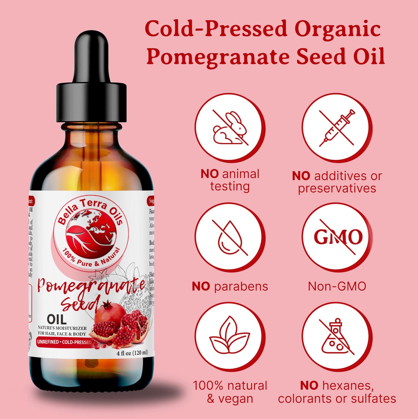 Bella Terra Oils - Natural Pomegranate Seed Oil 16oz - Steeped in Essential Minerals & Vitamins, A Symphony for Soft, Smooth, and Lustrous Skin