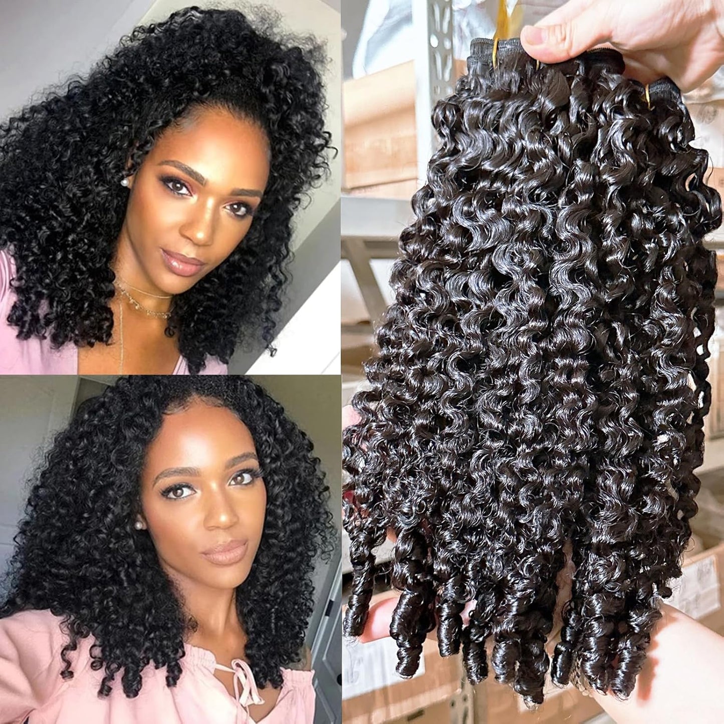 Burmese Curly Human Hair Bundles - 12 Inch Unprocessed Raw Hair Extensions | Natural Color Spiral Curly Weft