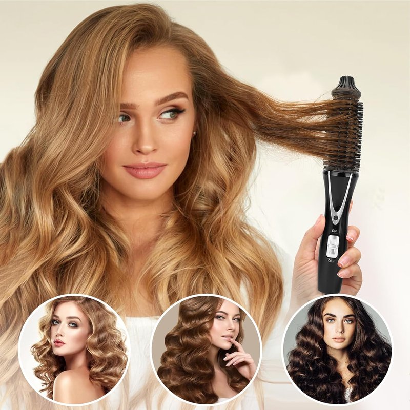 Mini Curling Iron Brush - 1 Inch Ceramic Tourmaline Ionic Hot Curler | Anti-Scald, Instant Heat, Anti-Frizz Wand for All Hair Types