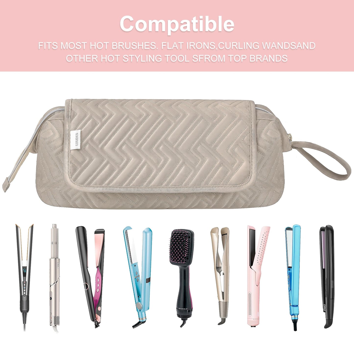 Leudes Hair Tools Travel Bag for Women Heat Resistant Mat for Travel Essentials Hot Tools Straighteners,Flat Irons,Curling Iron,Hot Air Brushes and Hair Dryer Organizer Bags 2 in 1 (Camel)