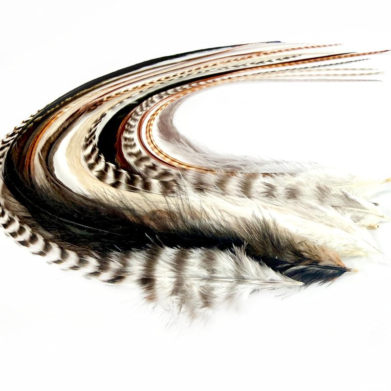 Natural Fluffy Hair Feathers | 15 Colorful Extensions - 7” to 12” Long - DIY Kit with 20 Micro-Link Beads - 100% Real Rooster Feathers
