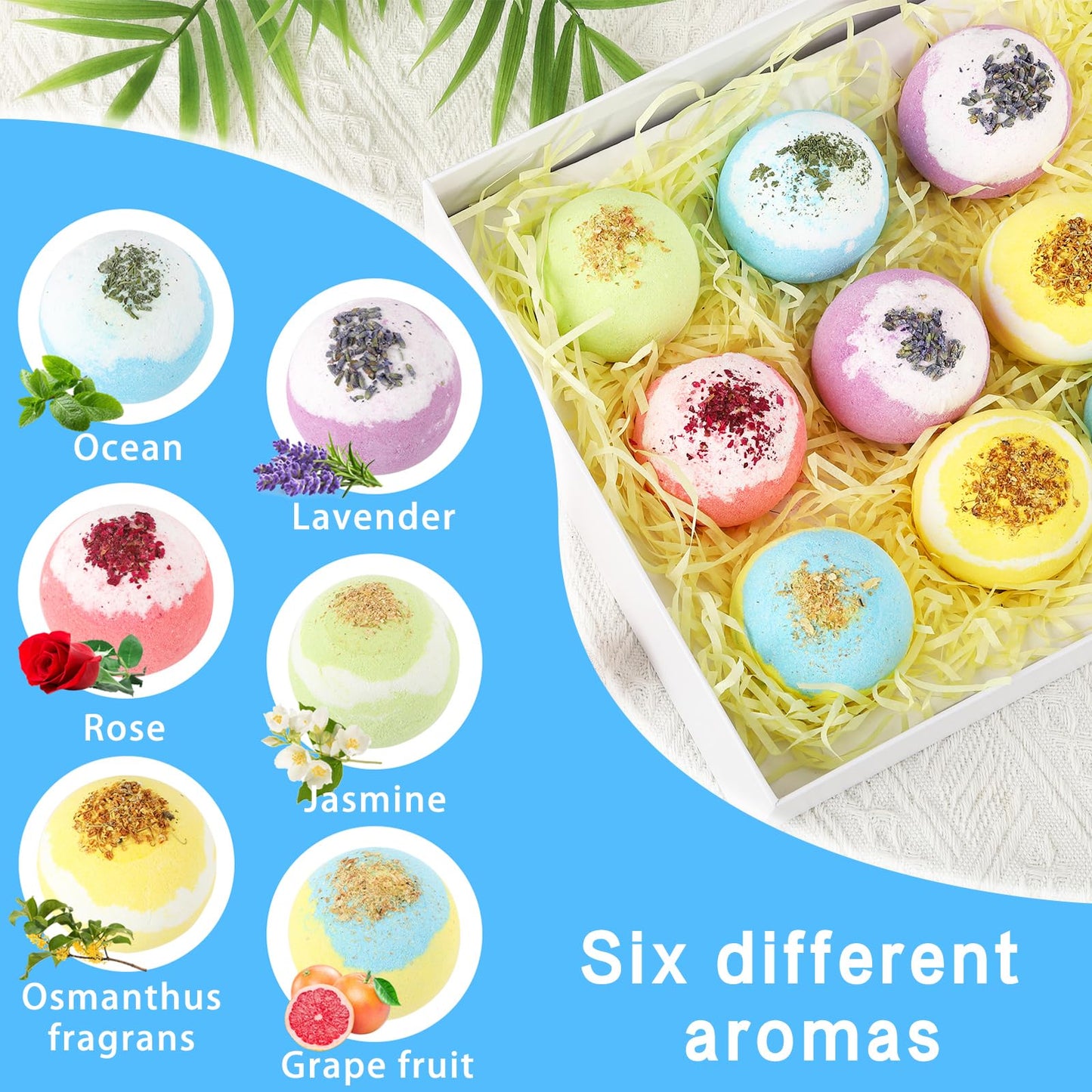Bath Bombs for Women, USIN Natural Bubble Bath Balls Gift Set, Pack of 12 Pcs Multiple Bath Bomb, SPA Relaxing, Self Care, Gifts for Women, Men, Girls, Boys, Natural Flower Petals, 3.53 Oz Large Size