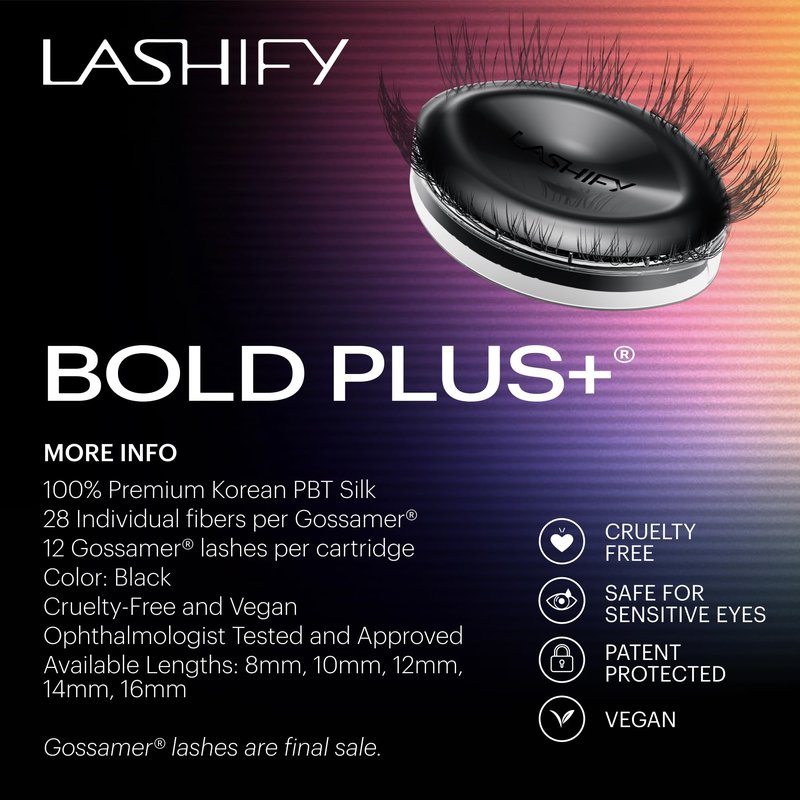 Lashify Bold Plus+ 12mm Gossamer Eyelash Extensions Refill in Black, Easy DIY False Lashes for the Most Delicate, Natural and Long Lasting Look