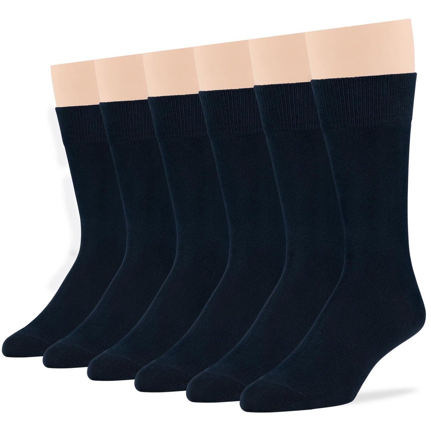 7BIGSTARS KINGDOM Men's Dress Socks Cotton - 6 Pack Large - Solid Casual Crew Lightweight Business Work Sock Size 10-13 Shoe 9-12 L Dark Navy